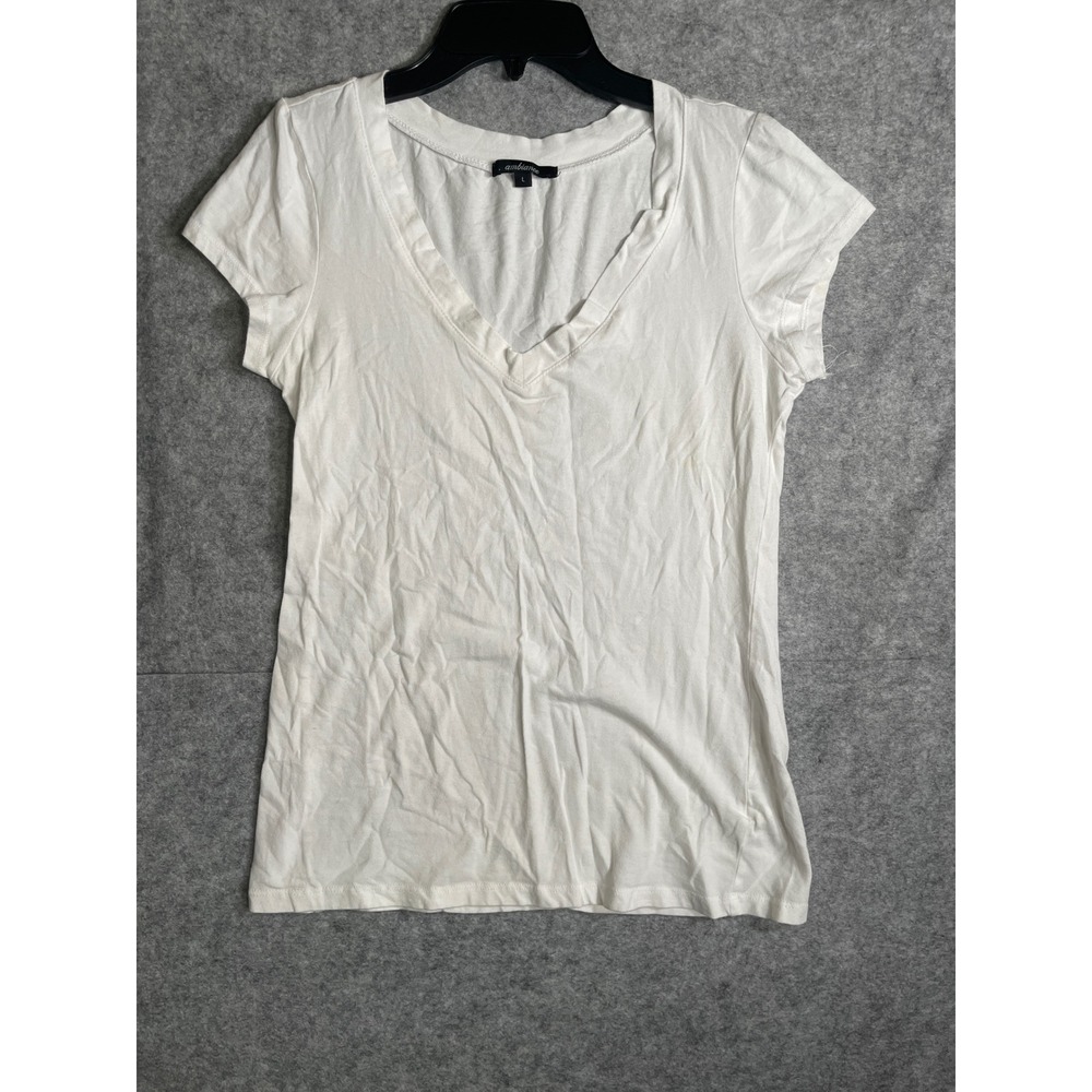 Ambiance Womens White V-Neck Short‎ Sleeve Basic Tee Shirt Large